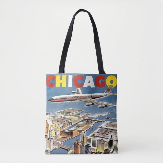Bolso De Tela Avión turístico de Viaje Retro Chicago  (Anverso)