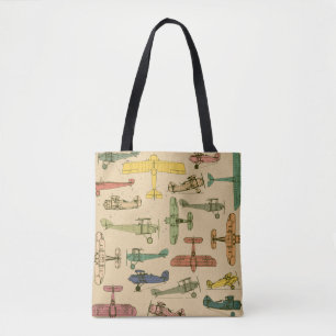 Bolso De Tela Aviones retro: Patrón de cosecha craqueada.