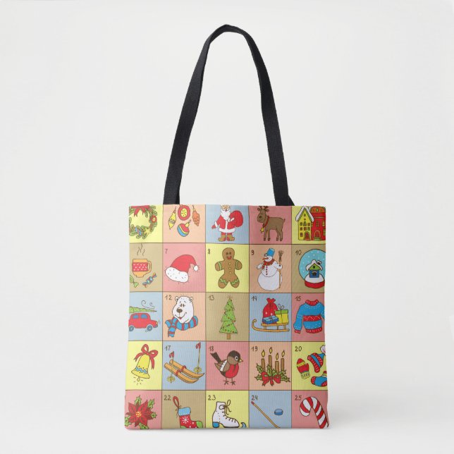 Bolso De Tela Aviso de navidades: Colección de elementos Doodle (Anverso)