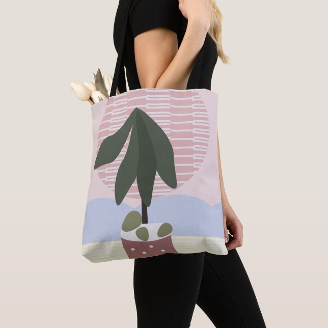 Bolso De Tela Avocado Tree Blush Muted Geométrico Rosa Verde   (Detalle)