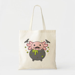 Bolso De Tela Axolotl Feliz Halloween Cauldron Bat Tote Bag