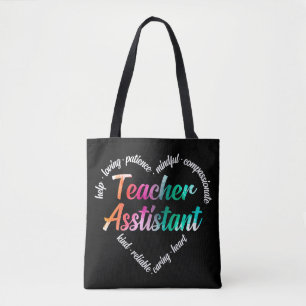 Bolso De Tela Ayudante de profesores Corazón Word Cloud Watercol