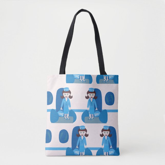 Bolso De Tela Azafata azul ostentosa de los años 60 (Anverso)