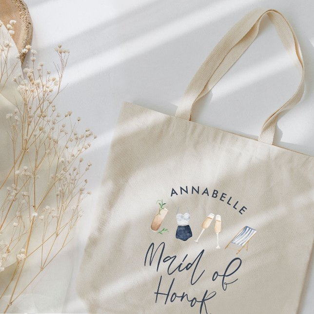 Bolso De Tela Azafata de honor moderna cocktail script niña azul (Subido por el creador)