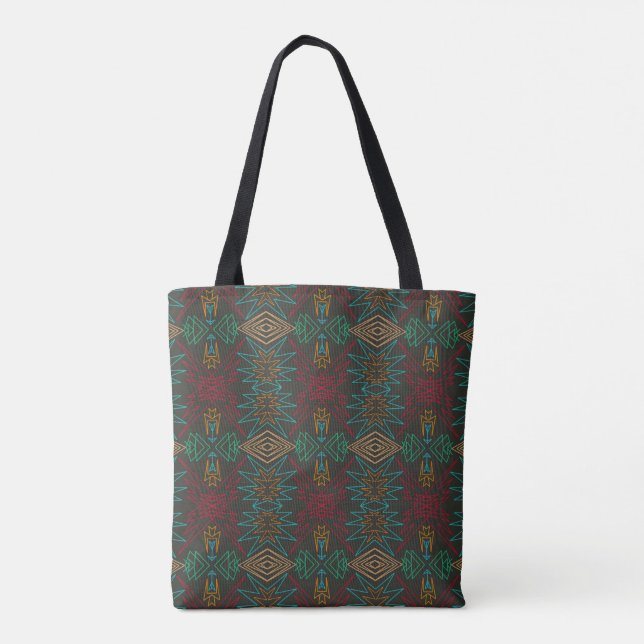 Bolso De Tela Aztec Native American Geometric Lined Pattern Art (Reverso)
