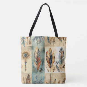 Bolso De Tela Aztec Tribal Feathers Medicine Stick
