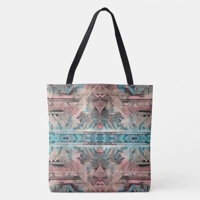 Bolso De Tela Azteca Pastel Sudoeste Rosa Y Azul (Anverso)