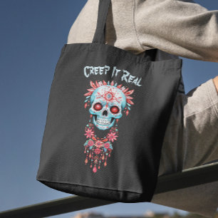 Bolso De Tela Azúcar Floral Cráneo Espeluznante Divertido Hallow