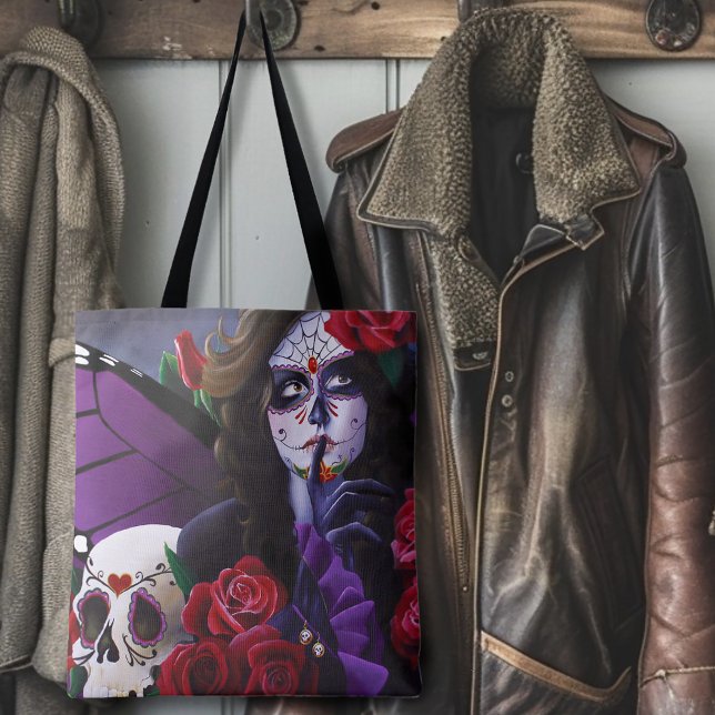 Bolso De Tela Azúcar Skull Roses Rojas Morado (Subido por el creador)