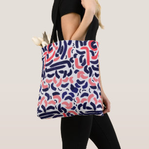 Bolso De Tela Azul artístico y patrón curvo de acrílico naranja