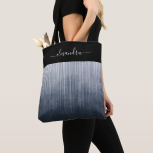 Bolso De Tela Azul blanco negro rústico oscuro a rayas personali