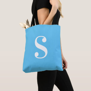Bolso De Tela Azul claro mínimo con Monograma blanco grande