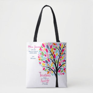Bolso De Tela Azul claro y colorido árbol de profesores gracias