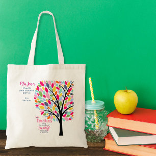 Bolso De Tela Azul claro y colorido árbol de profesores gracias