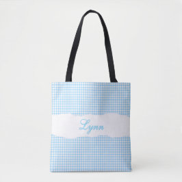 Bolso De Tela Azul Clásico y Cuadros Blancos | Nombre Personaliz