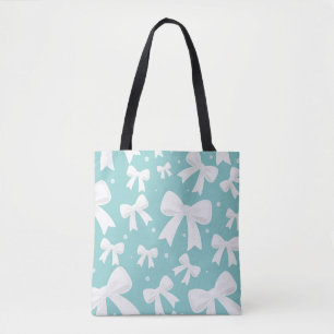 Bolso De Tela Azul con perlas y lazos blancos Coquette