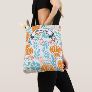 Bolso De Tela Azul, Coral y Mint Floral Moderna