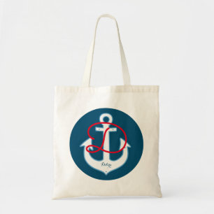 Bolso De Tela azul de ancla blanca personalizado