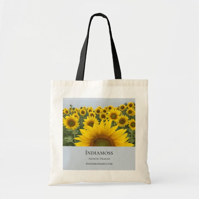 Bolso De Tela Azul de campo de girasol ruso (Frente)