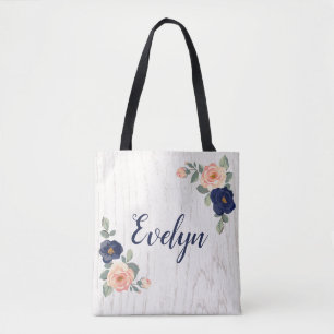 Bolso De Tela Azul de la Bonito Rustica, Flora de Peach personal