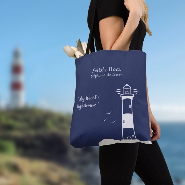 Bolso De Tela Azul de la Marina de Faro (Lighthouse Navy Blue Tote Bag)