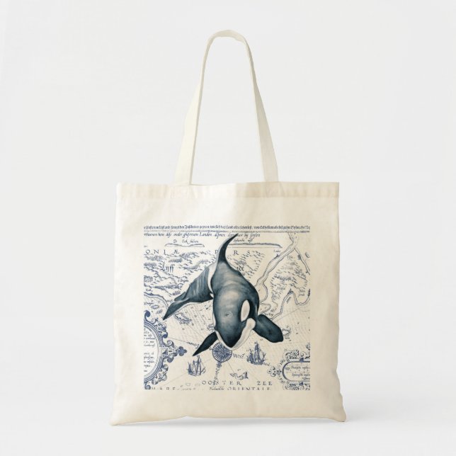 Bolso De Tela Azul del mapa de Orca (Frente)