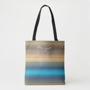 Bolso De Tela Azul del monograma, marina de guerra y raya marrón