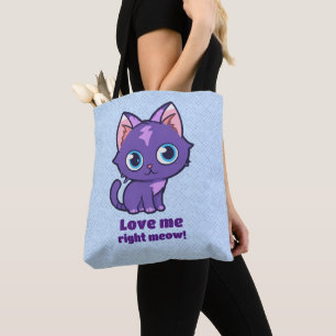 Bolso De Tela Azul del vector de gato de anime púrpura