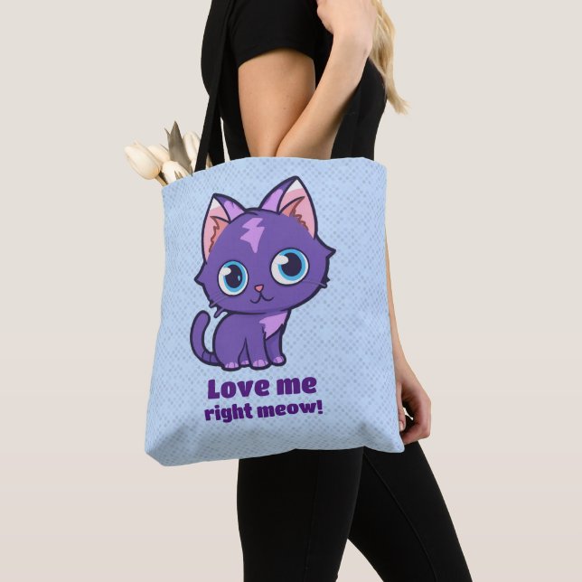Bolso De Tela Azul del vector de gato de anime púrpura (Detalle)