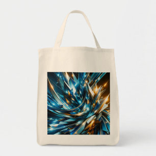 Bolso De Tela Azul Dorado Futurista Abstracto Metálico Geométric