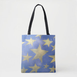 Bolso De Tela Azul Estrellado y Dorado