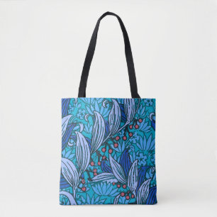 Bolso De Tela Azul Floral Antiguo Boho Moderno