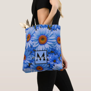 Bolso De Tela Azul floral azul girasol azul margarita personaliz