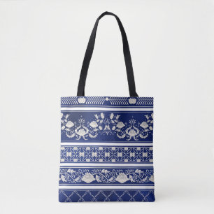 Bolso De Tela Azul floral chino: fronteras acuáticas vintage