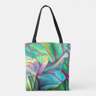 Bolso De Tela Azul Hawaii Arte foliológico de hoja tropical