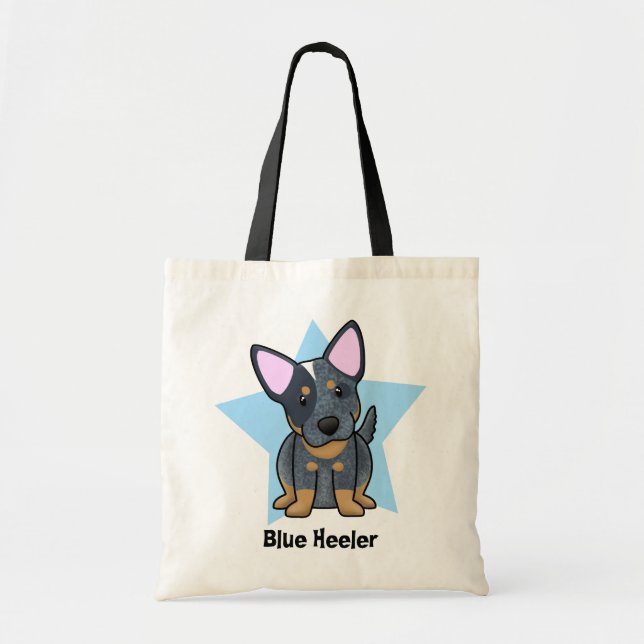 Bolso De Tela Azul Heeler de la estrella de Kawaii (Frente)
