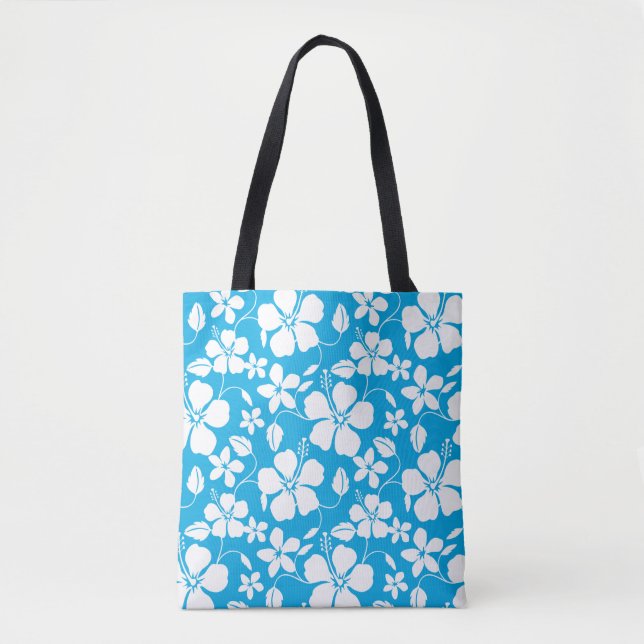 BOLSO DE TELA AZUL HULA (HIBISCO) HAWAIIAN (Anverso)