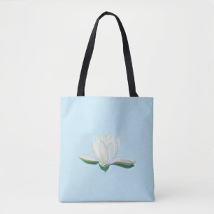 Bolso De Tela Azul Ilustracion de flores blanco Lotus