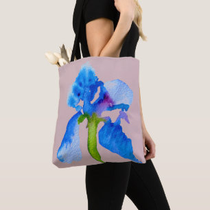 Bolso De Tela Azul Iris arte moderno de acuarela floral