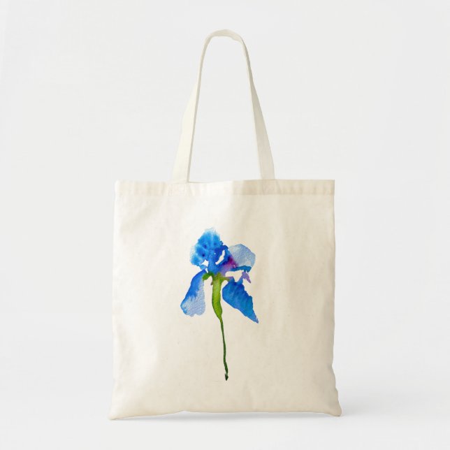 Bolso De Tela Azul Iris arte moderno de acuarela floral (Frente)
