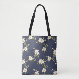 Bolso De Tela Azul Marino Blanco Floral
