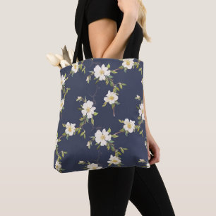 Bolso De Tela Azul Marino Blanco Floral