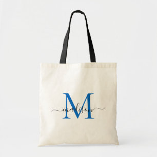Bolso De Tela Azul Marino Chic Moderno Monograma Elegante Nombre