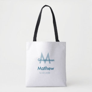 Bolso De Tela Azul marino groomsman nombre letra fecha masculino