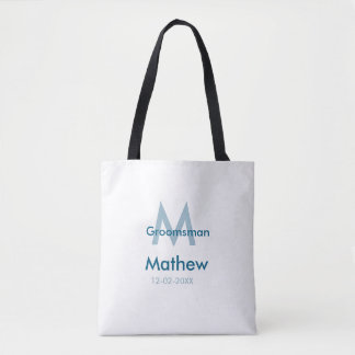 Bolso De Tela Azul marino groomsman nombre letra fecha masculino