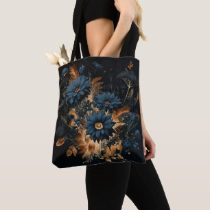 Bolso De Tela Azul Marino Oscuro & Dorado Floral Rústico Glam Bo
