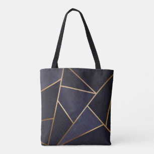 Bolso De Tela Azul Marino Triángulos Dorados Geométrico Elegante