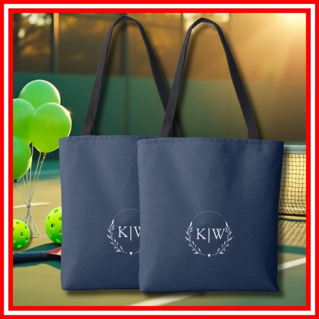 Bolso De Tela Azul marino y blanco | Monograma de Iniciales Mode (Navy Blue and White | Modern Initials Monogram Tote Bag)