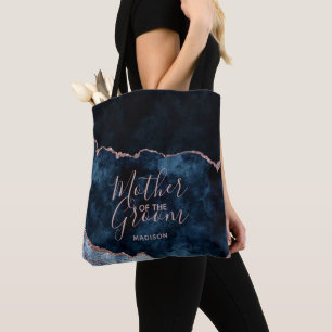 Bolso De Tela Azul marino y Rosa de oro Agate madre del novio