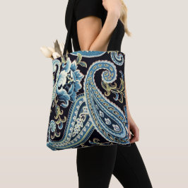 Bolso De Tela Azul Marrón Vintage Paisley